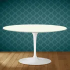 Tavolino Tulip Eero Saarinen H 41 Ovale in Ceramica Moonè Made in Italy - Scarlet Viadurini