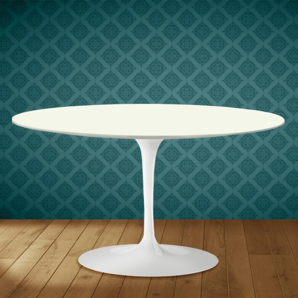 Tavolino Tulip Eero Saarinen H 41 Ovale in Ceramica Moonè Made in Italy - Scarlet Viadurini
