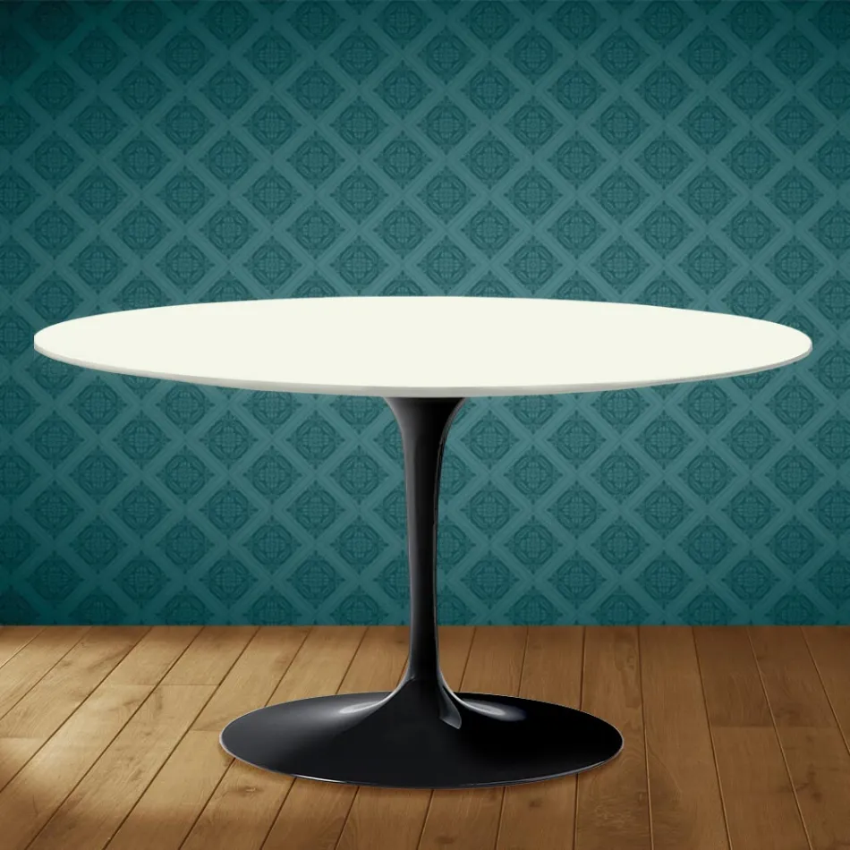 Tavolino Tulip Eero Saarinen H 41 Ovale in Ceramica Moonè Made in Italy - Scarlet Viadurini