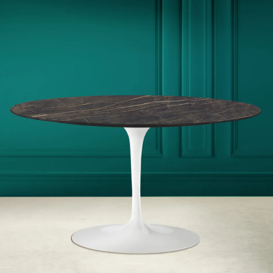 Tavolino Tulip Eero Saarinen H 41 Ovale in Ceramica Noir Desire Made in Italy - Scarlet Viadurini