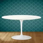 Tavolino Tulip Eero Saarinen H 41 Ovale in Ceramica Rem Made in Italy - Scarlet Viadurini