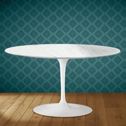 Tavolino Tulip Eero Saarinen H 41 Ovale in Ceramica Salina Made in Italy - Scarlet Viadurini
