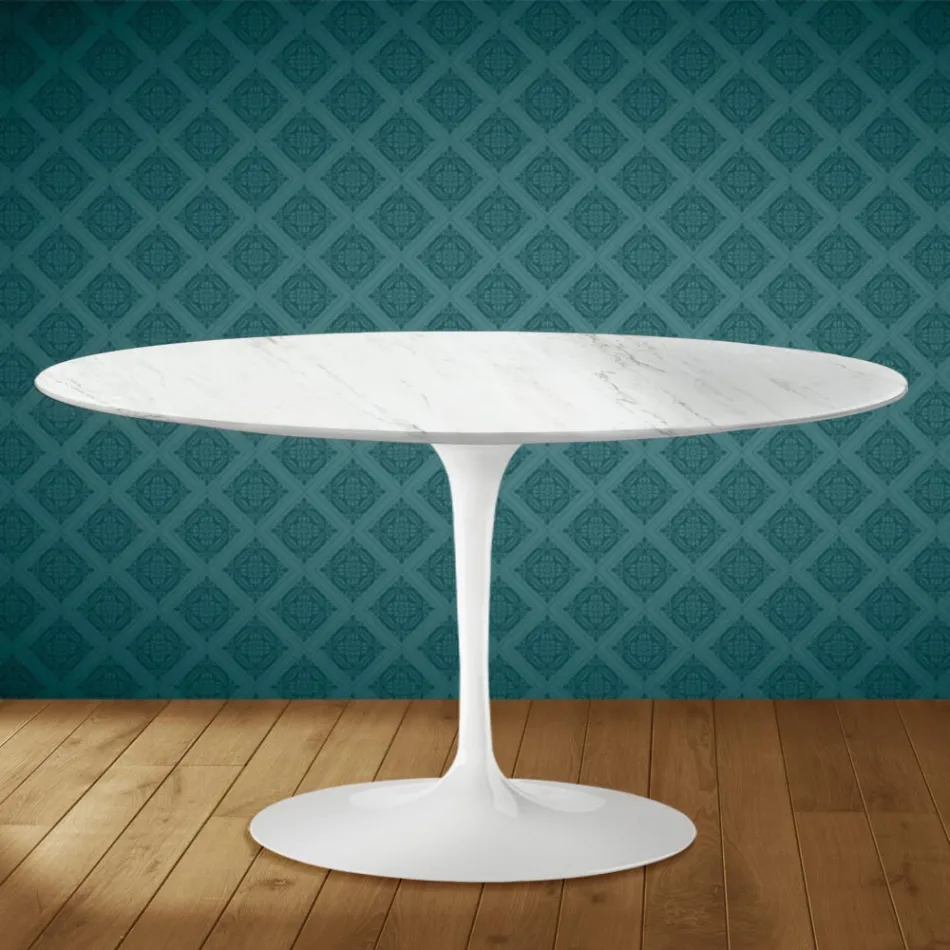 Tavolino Tulip Eero Saarinen H 41 Ovale in Ceramica Salina Made in Italy - Scarlet Viadurini
