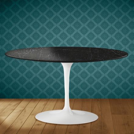 Tavolino Tulip Eero Saarinen H 41 Ovale in Ceramica Somnia Made in Italy - Scarlet Viadurini