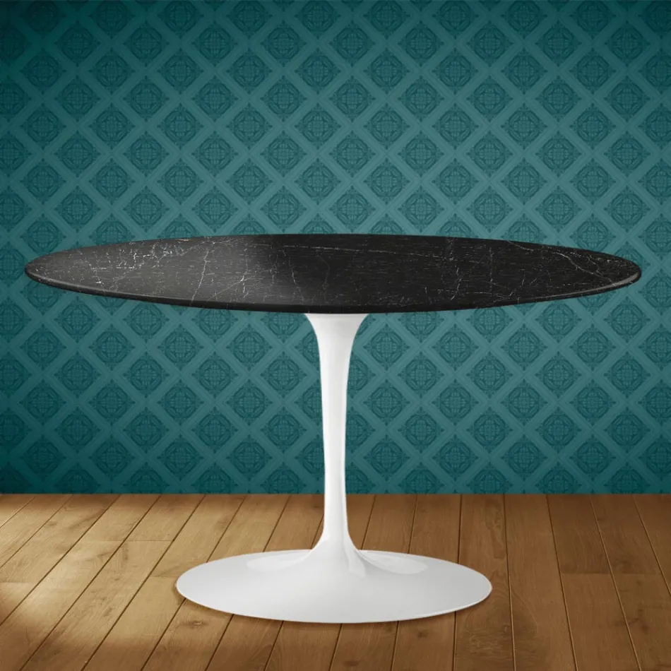 Tavolino Tulip Eero Saarinen H 41 Ovale in Ceramica Somnia Made in Italy - Scarlet Viadurini