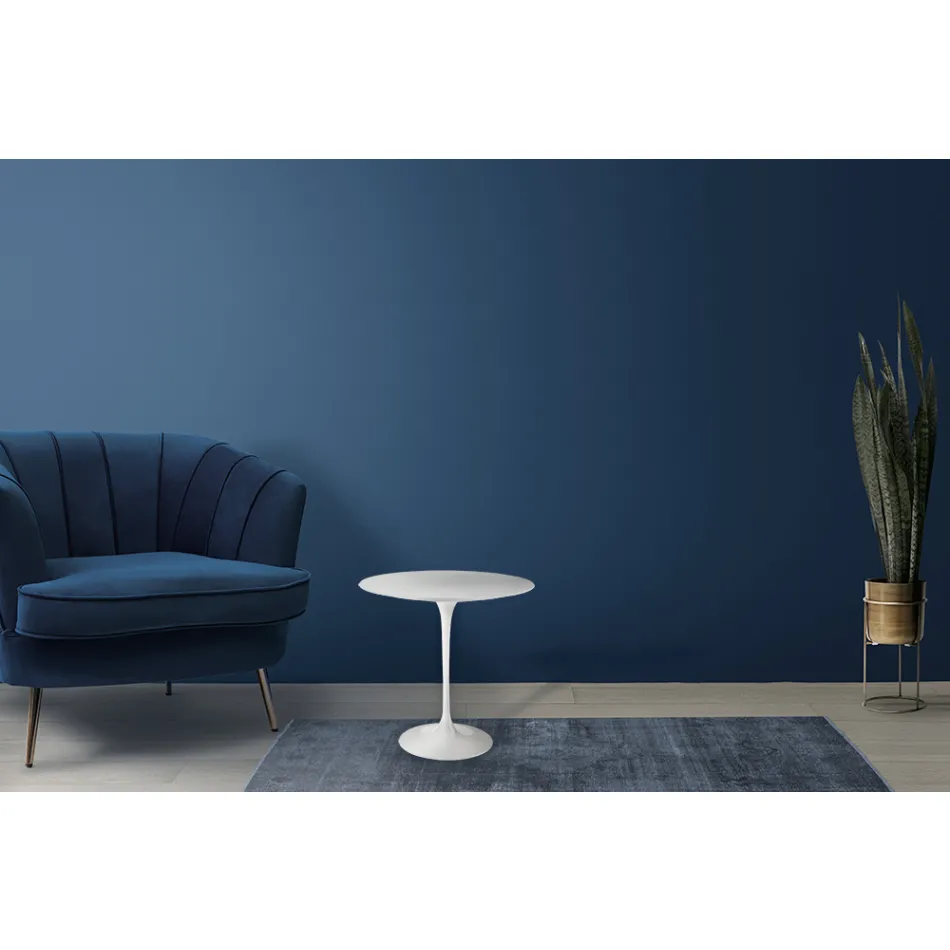 Tavolino Tulip Eero Saarinen H 52 in Laminato Liquido Bianco Made in Italy - Scarlet Viadurini