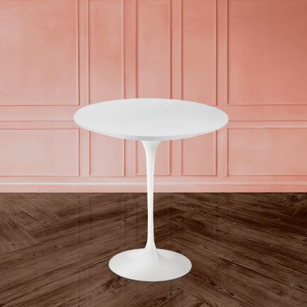 Tavolino Tulip Eero Saarinen H 52 in Laminato Liquido Bianco Made in Italy - Scarlet Viadurini