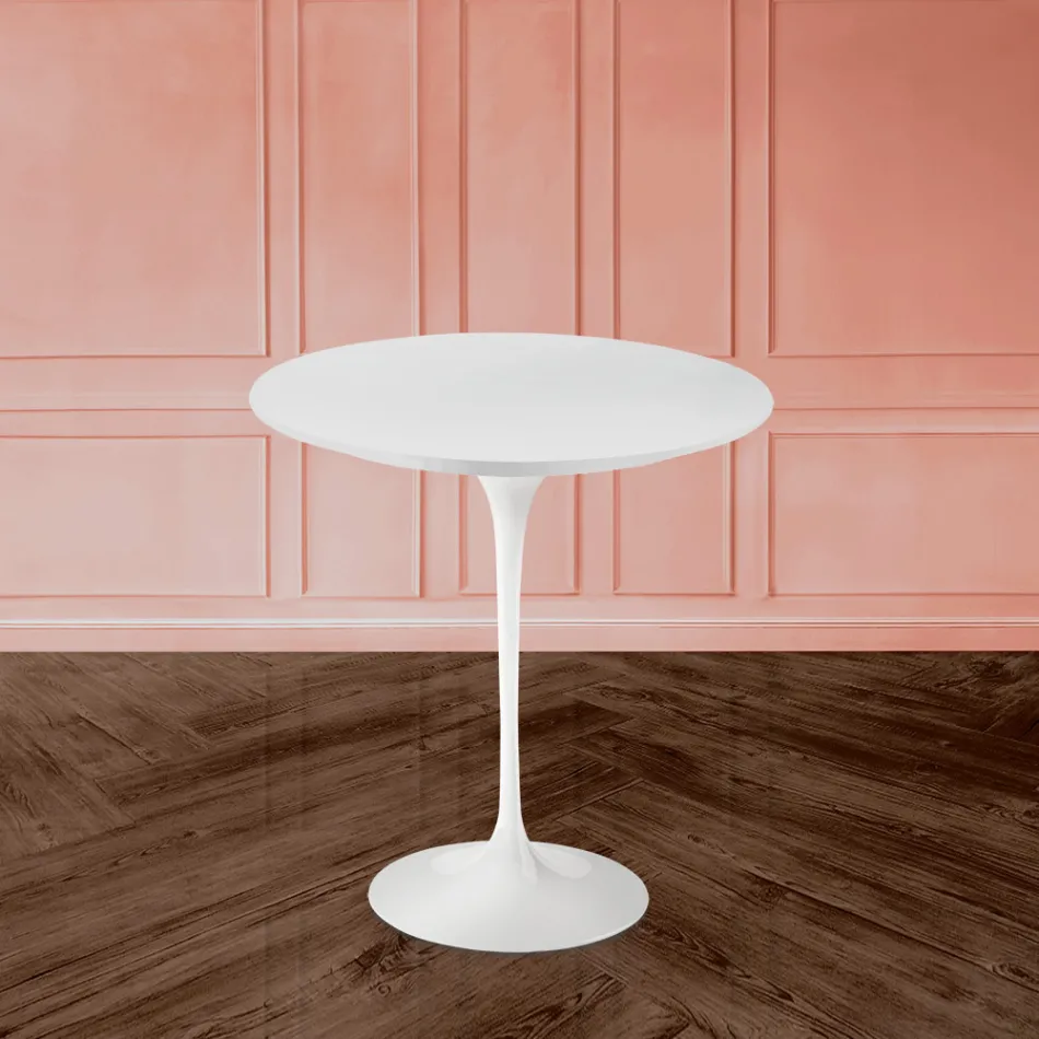Tavolino Tulip Eero Saarinen H 52 in Laminato Liquido Bianco Made in Italy - Scarlet Viadurini
