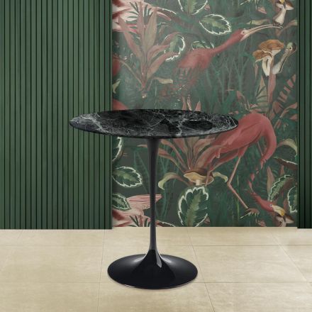 Tavolino Tulip Eero Saarinen H 52 Ovale in Marmo Verde Alpi Realizzato in Italia Viadurini