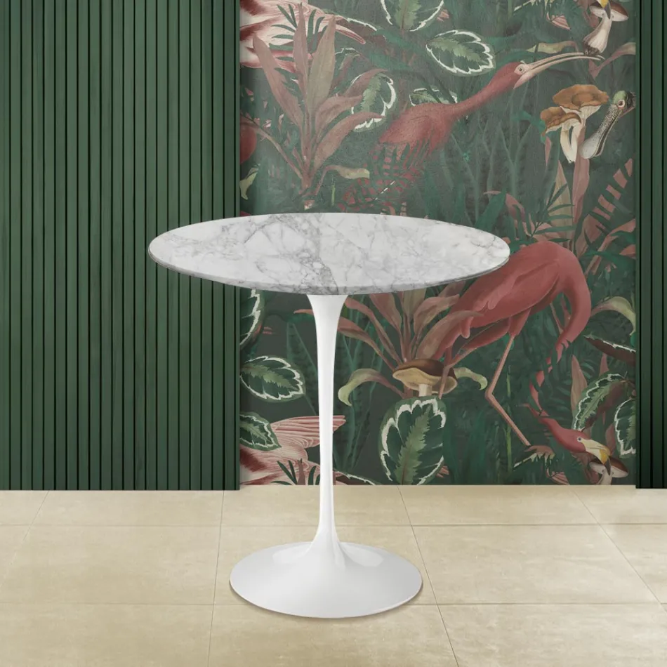 Tavolino Tulip Eero Saarinen H 52 Rotondo in Marmo Arabescato Made in Italy - Scarlet Viadurini