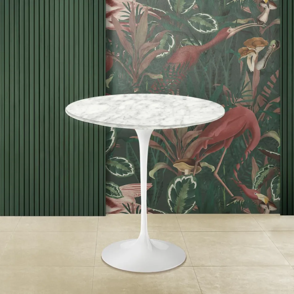 Tavolino Tulip Eero Saarinen H 52 Rotondo in Marmo di Carrara Made in Italy - Scarlet Viadurini
