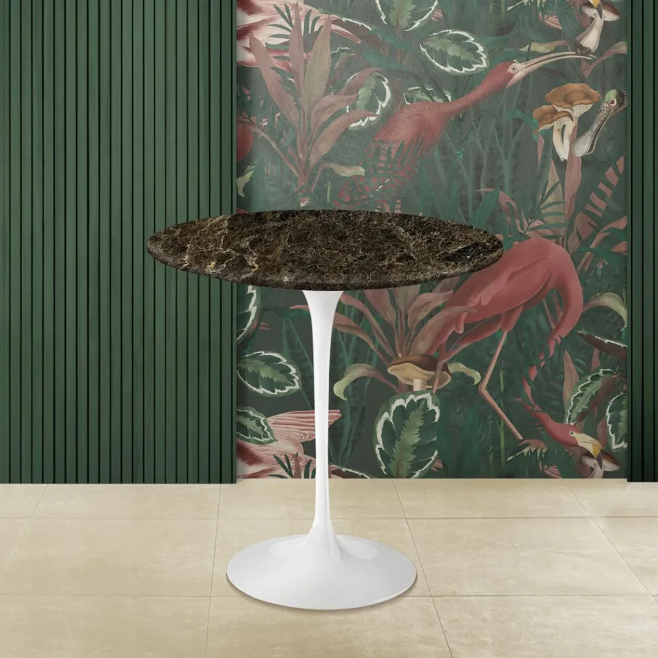 Tavolino Tulip Eero Saarinen H 52 Rotondo in Marmo Emperador Dark Made in Italy - Scarlet Viadurini