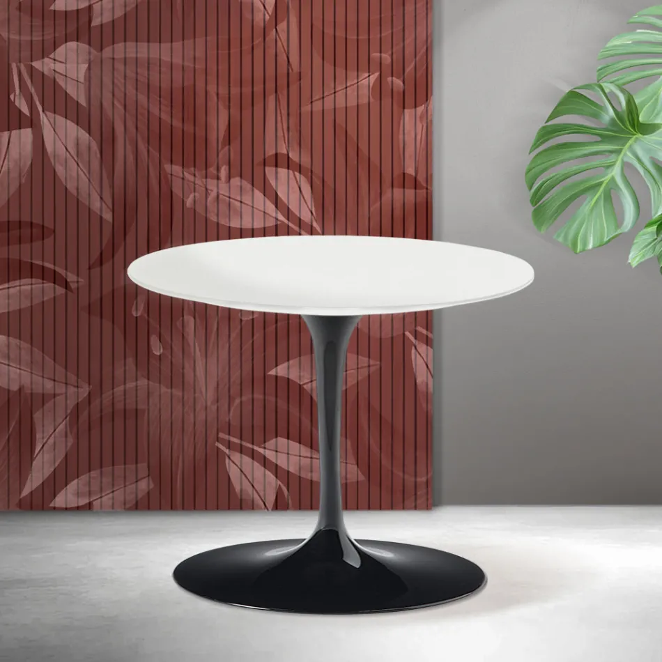 Tavolino Tulip Saarinen H 39 cm in Ceramica Florim Bianca Opaca - Scarlet Viadurini