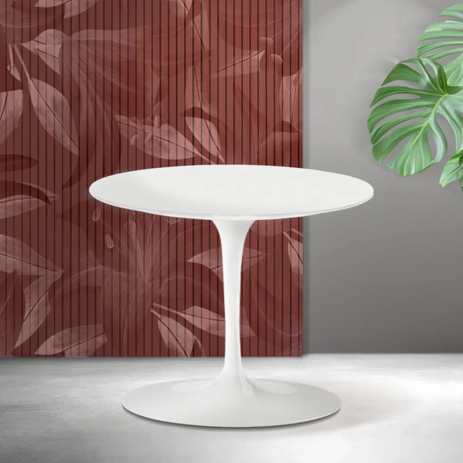 Tavolino Tulip Saarinen H 39 cm in Ceramica Florim Bianca Opaca - Scarlet Viadurini