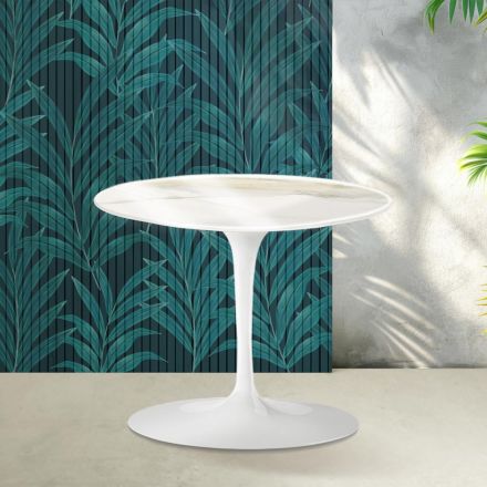 Tavolino Tulip Saarinen H 39 cm in Ceramica Florim Calacatta Gold Lucido - Scarlet Viadurini