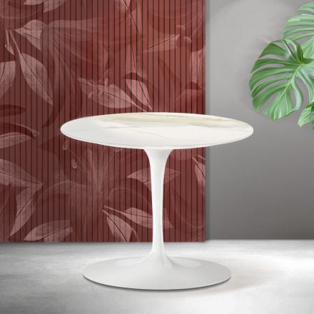 Tavolino Tulip Saarinen H 39 cm in Ceramica Florim Calacatta Gold Opaco - Scarlet Viadurini