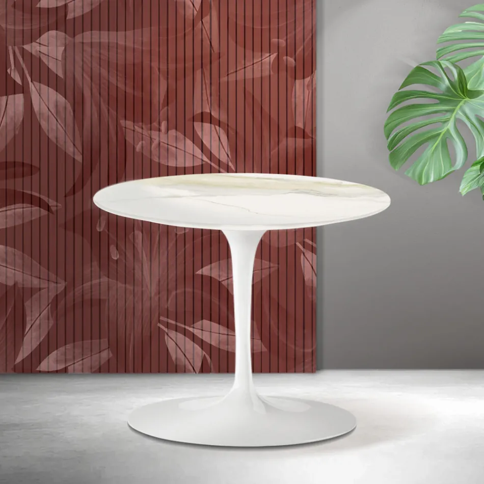 Tavolino Tulip Saarinen H 39 cm in Ceramica Florim Calacatta Gold Opaco - Scarlet Viadurini