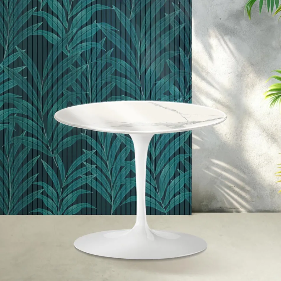 Tavolino Tulip Saarinen H 39 cm in Ceramica Florim Statuario Lucido - Scarlet Viadurini