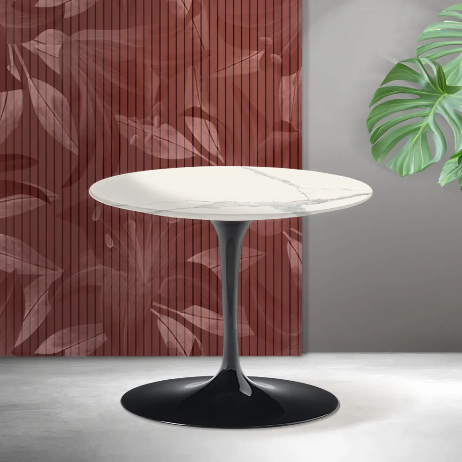 Tavolino Tulip Saarinen H 39 cm in Ceramica Florim Statuario Opaco - Scarlet Viadurini