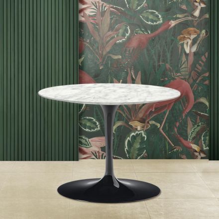 Tavolino Tulip Saarinen H 39 Ovale con Piano in Marmo di Carrara Made in Italy - Scarlet Viadurini