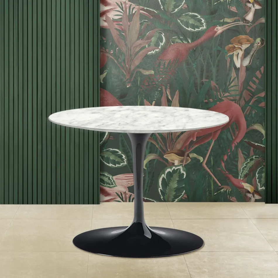Tavolino Tulip Saarinen H 39 Ovale con Piano in Marmo di Carrara Made in Italy - Scarlet Viadurini