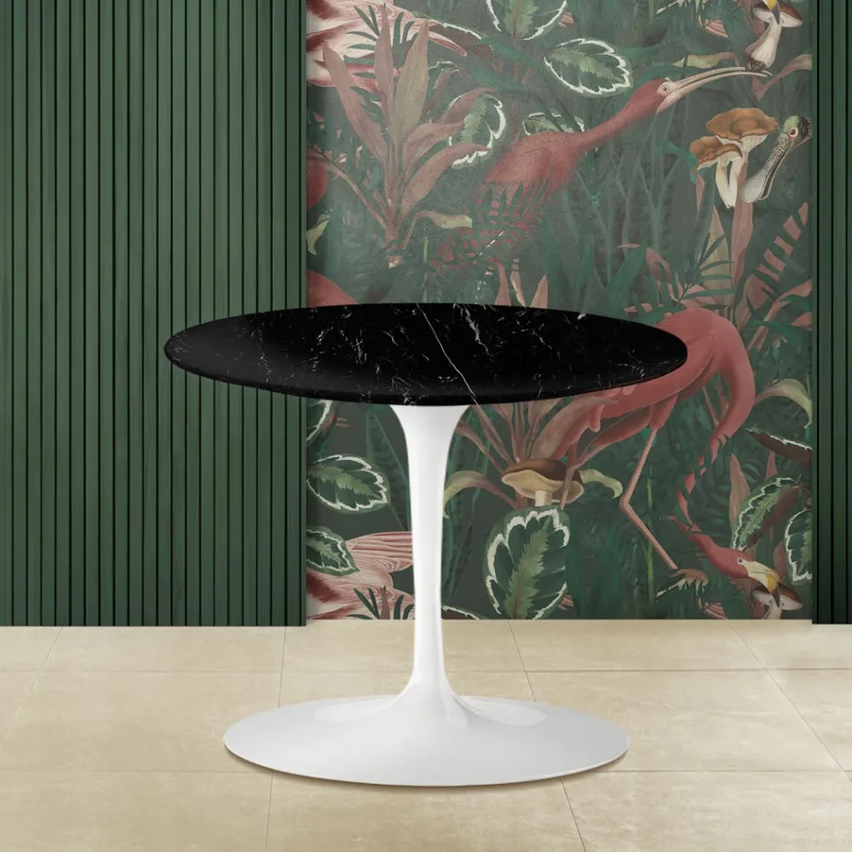 Tavolino Tulip Saarinen H 39 Rotondo in Marmo Nero Marquinia Made in Italy - Scarlet Viadurini
