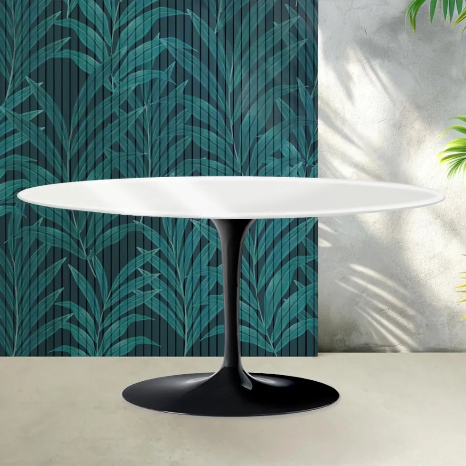 Tavolino Tulip Saarinen H 41 cm in Ceramica Florim Bianco Lucido - Scarlet Viadurini