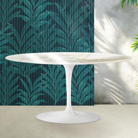 Tavolino Tulip Saarinen H 41 cm in Ceramica Florim Calacatta Gold Lucido - Scarlet Viadurini
