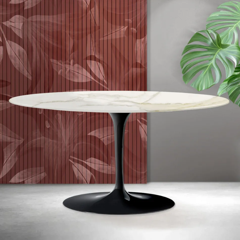 Tavolino Tulip Saarinen H 41 cm in Ceramica Florim Calacatta Gold Opaco - Scarlet Viadurini