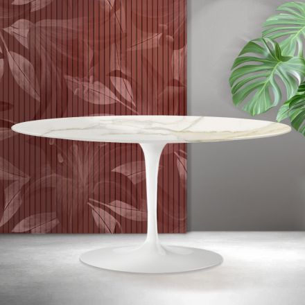 Tavolino Tulip Saarinen H 41 cm in Ceramica Florim Calacatta Gold Opaco - Scarlet Viadurini