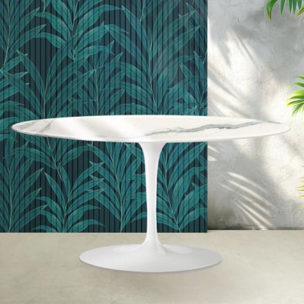 Tavolino Tulip Saarinen H 41 cm in Ceramica Florim Statuario Lucido - Scarlet Viadurini