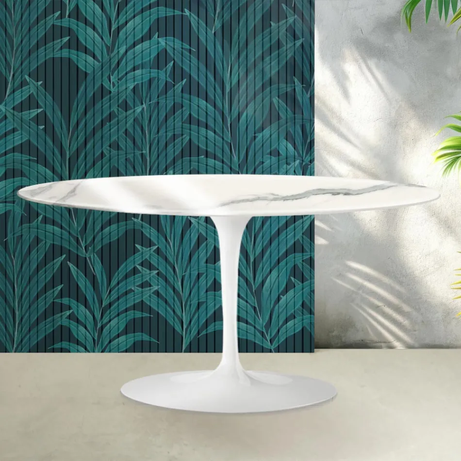 Tavolino Tulip Saarinen H 41 cm in Ceramica Florim Statuario Lucido - Scarlet Viadurini