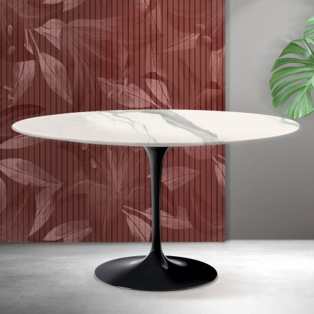 Tavolino Tulip Saarinen H 41 cm in Ceramica Florim Statuario Opaco - Scarlet Viadurini