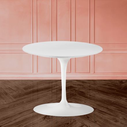 Tavolino Tulip Saarinen H 41 con Piano in Laminato Liquido Bianco Made in Italy - Scarlet Viadurini