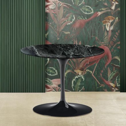 Tavolino Tulip Saarinen H 41 con Piano in Marmo Verde Alpi Realizzato in Italia Viadurini