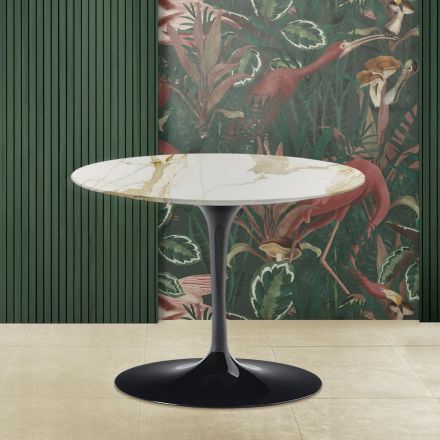 Tavolino Tulip Saarinen H 41 con Piano Rotondo in Marmo Caracatta Oro Viadurini