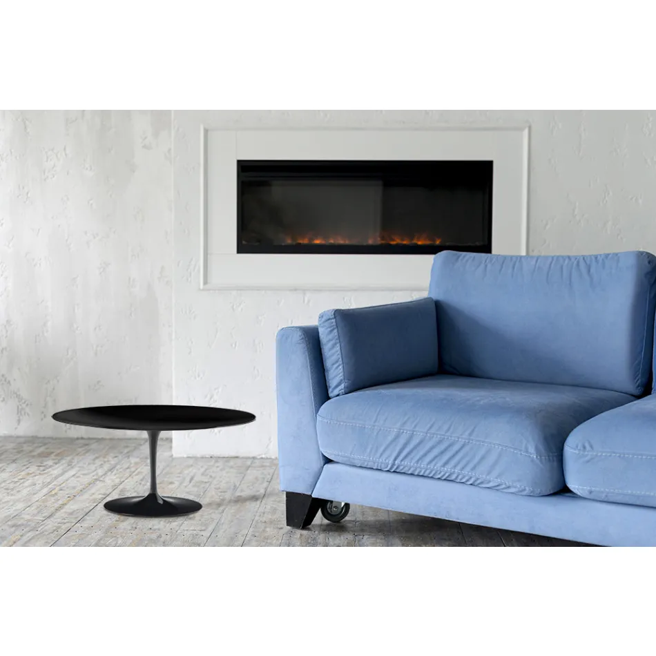 Tavolino Tulip Saarinen H 41 in Laminato Liquido Ovale Nero Made in Italy - Scarlet Viadurini