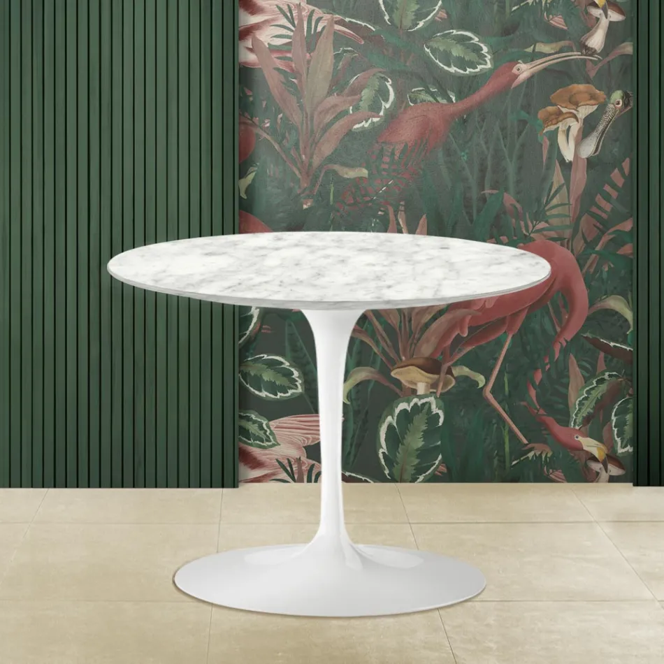 Tavolino Tulip Saarinen H 41 in Marmo di Carrara Realizzato in Italia Viadurini