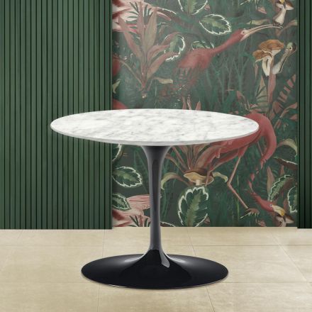 Tavolino Tulip Saarinen H 41 in Marmo di Carrara Realizzato in Italia Viadurini