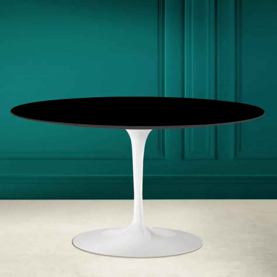 Tavolino Tulip Saarinen H 41 Ovale in Ceramica Nero Assoluto Made in Italy - Scarlet Viadurini