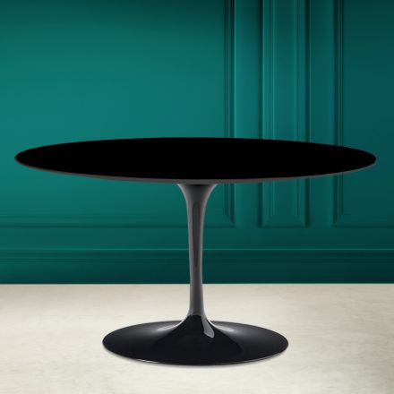 Tavolino Tulip Saarinen H 41 Ovale in Ceramica Nero Assoluto Made in Italy - Scarlet Viadurini