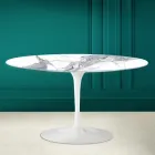 Tavolino Tulip Saarinen H 41 Ovale in Ceramica Statuario Altissimo Made in Italy - Scarlet Viadurini