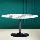 Tavolino Tulip Saarinen H 41 Ovale in Ceramica Statuario Altissimo Made in Italy - Scarlet Viadurini