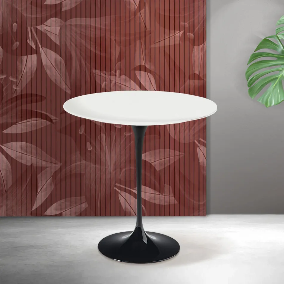 Tavolino Tulip Saarinen H 52 cm in Ceramica Florim Bianca Opaca - Scarlet Viadurini