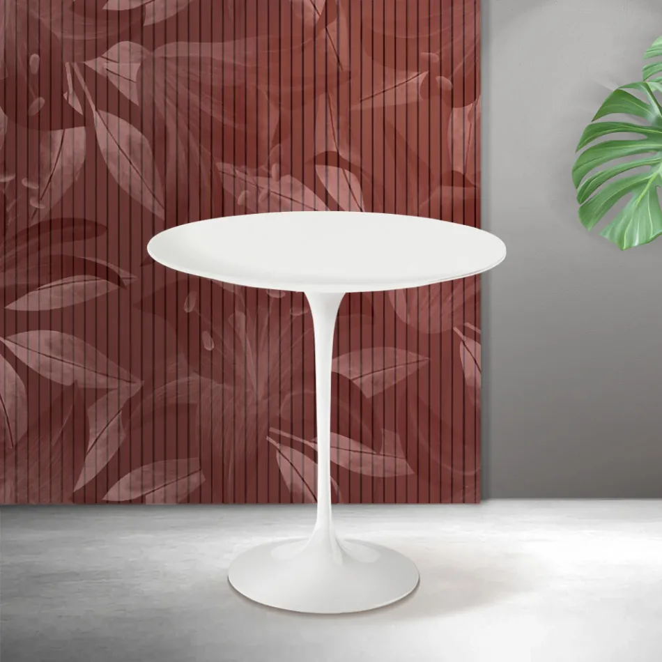 Tavolino Tulip Saarinen H 52 cm in Ceramica Florim Bianca Opaca - Scarlet Viadurini