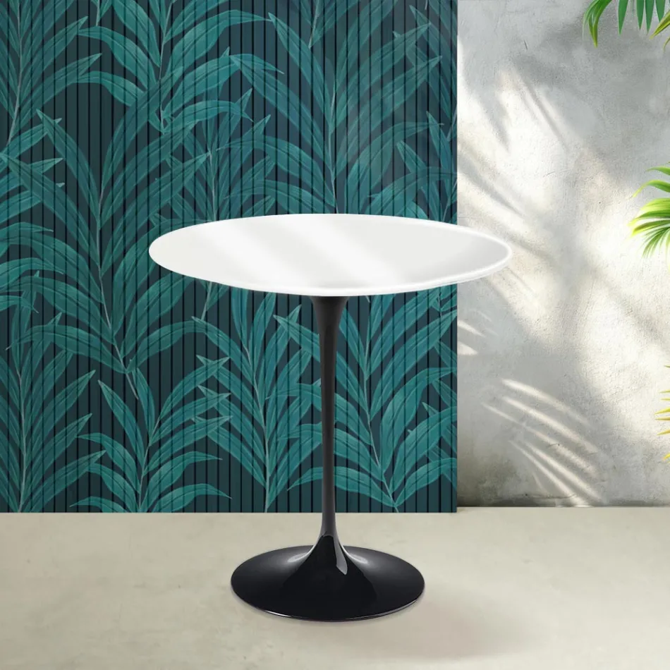 Tavolino Tulip Saarinen H 52 cm in Ceramica Florim Bianco Lucido - Scarlet Viadurini