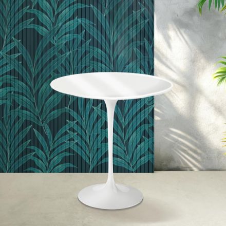 Tavolino Tulip Saarinen H 52 cm in Ceramica Florim Bianco Lucido - Scarlet Viadurini