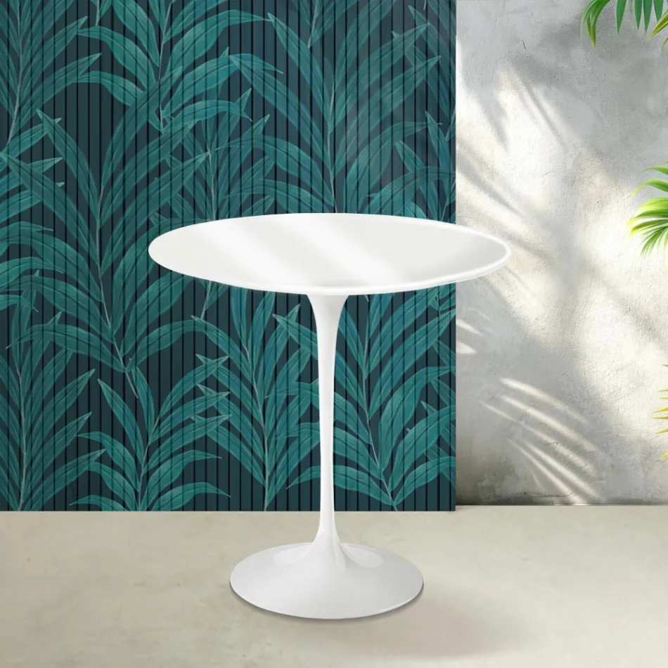 Tavolino Tulip Saarinen H 52 cm in Ceramica Florim Bianco Lucido - Scarlet Viadurini