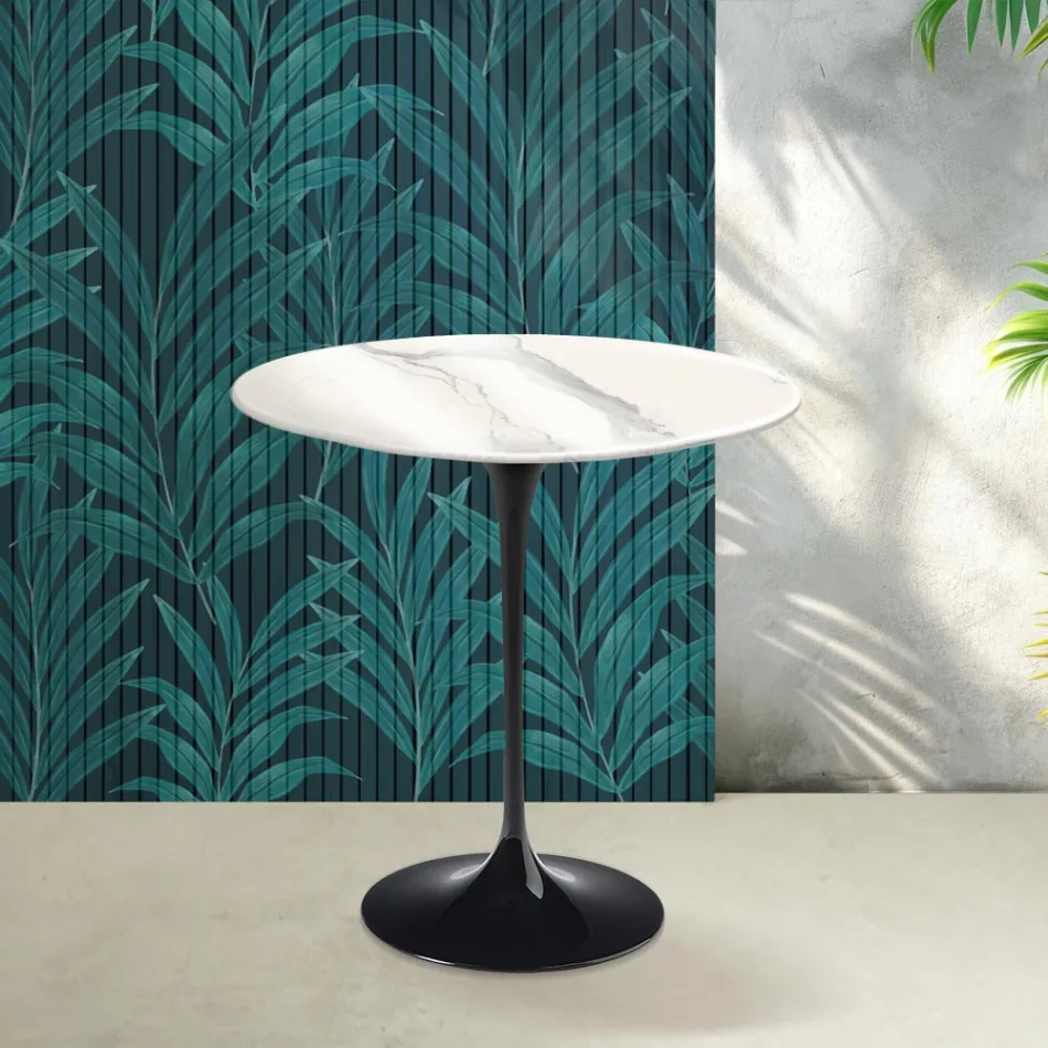 Tavolino Tulip Saarinen H 52 cm in Ceramica Florim Statuario Lucido - Scarlet Viadurini