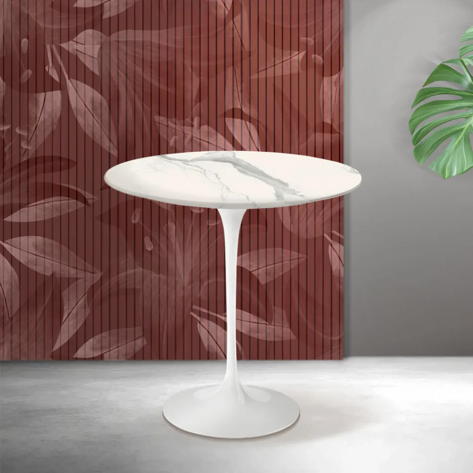 Tavolino Tulip Saarinen H 52 cm in Ceramica Florim Statuario Opaco - Scarlet Viadurini
